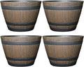 Classic Home and Garden Outdoor Round Whiskey Resin Flower Pot Barrel Planter, Kentucky Walnut Brown, 9" (Pack of 4)
