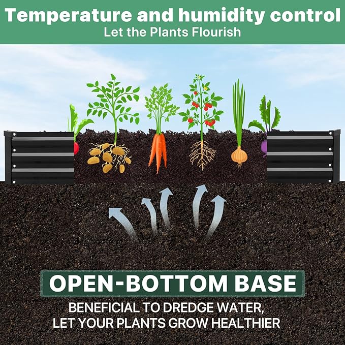 2 Pack 6×3×1ft Galvanized Metal Raised Garden Bed, Metal Planter Kit Box Outdoor for Deep-Rooted Vegetables, Flowers, Green and Herbs