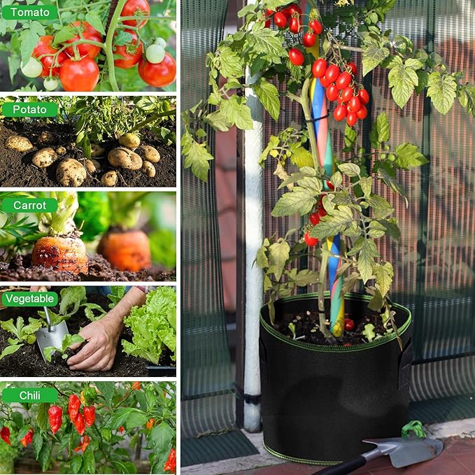 Grow Bags-15 Gallon, Garden Plant Bags with Handles, Thickened Nonwoven Fabric Aeration Planting Pots, Vegetable Gardening Fabric pots with Plant Tags & Seedling Bags(6Pack Potato Grow Bags)