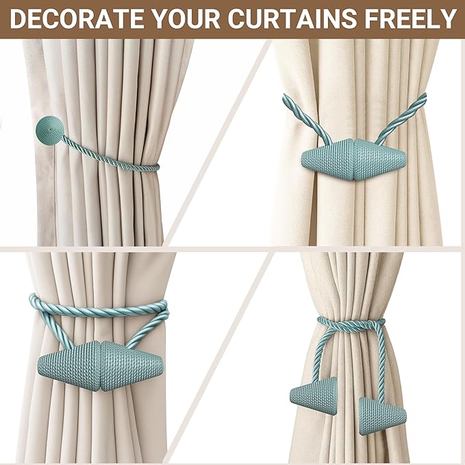 Hion Magnetic Curtain Tiebacks Gray Blue 2pcs, Curtain Tiebacks Buckles Holdbacks Holders Hooks Clip for Home Bedroom Office Decorative Curtain