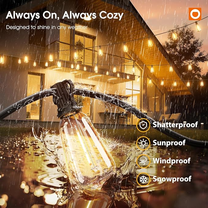 addlon 200FT(50FT*4) Outdoor String Lights with Remote,Waterproof Patio Lights with 108 Shatterproof Dimmable ST38 LED Bulbs Connectable Outdoor Lighting for Backyard Bistro Garden Bistro 2FT Spacing
