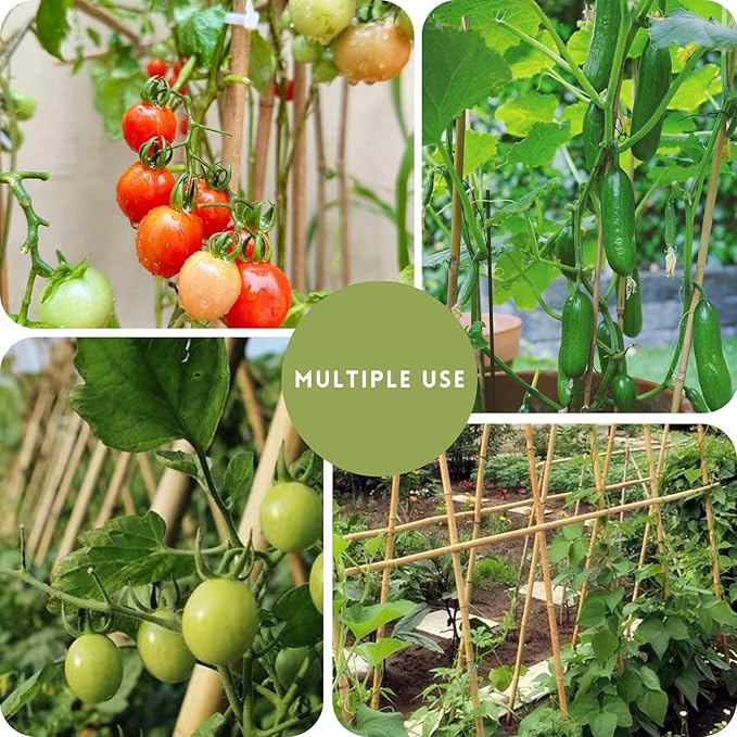 [32 Pcs] Garden Stakes, 18 Inches Natural Bamboo Plant Stakes, Plant Support Stakes with Twist Ties, Bamboo Sticks for Tomatoes, Beans, Flowers, Potted Plants, Indoor and Outdoor Climbing Plants