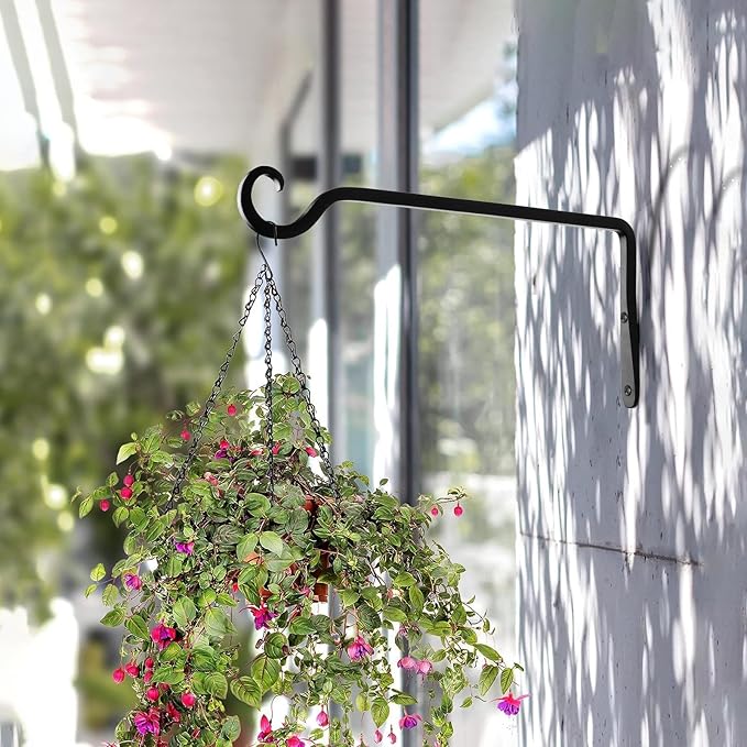 BOLITE Plant Hangers, 10 Inch Hanging Plant Brackets Outdoor Indoor, Wall Hooks for Hummingbird Feeders, Bird Feeders, Planters, Lanterns, Wind Chimes, Home Decor, 2 Pack, Black, Gifts for Women Men