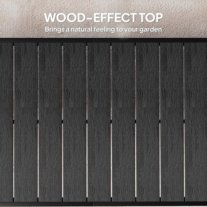 Outsunny 75" x 35" Outdoor Dining Table for 8 People, Rectangular Aluminum Frame Garden Table with All-Weather Faux Wood Top for Garden, Lawn, Patio, Black
