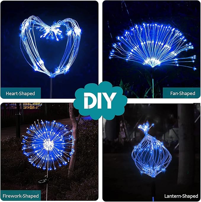 JJGoo Solar Firework Lights, 2 Pack 150 LEDs 2 Lighting Modes Solar Lights Outdoor Waterproof for Garden Patio Walkway Pathway Party Wedding Christmas Decorative - Blue