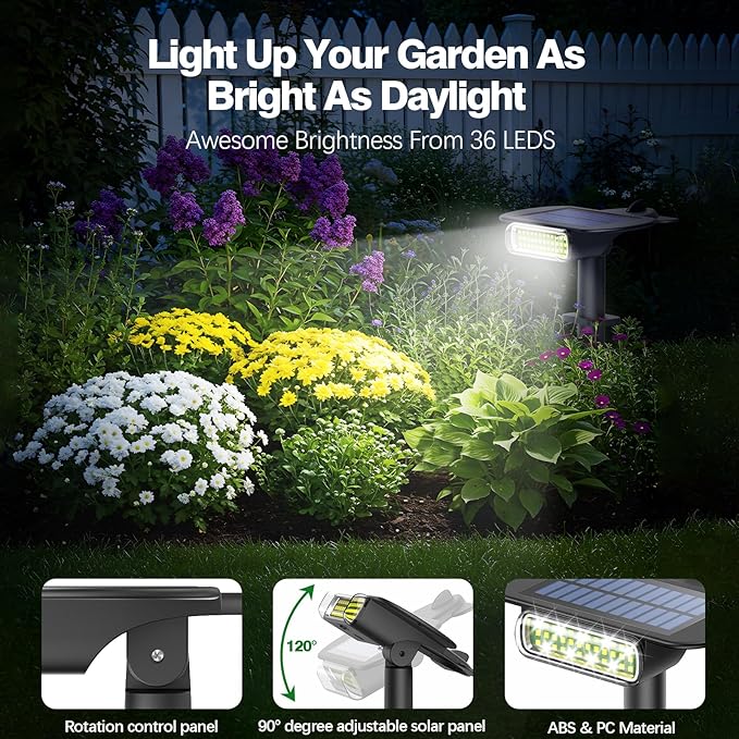 4 Pack Solar Spot Lights Outdoor Waterproof IP68, Auto On/Off Bright Solar Powered Spotlights with Wall Mount & Ground 2 IN 1, Adjustable Solar Landscape Lights for Outside Yard Garden Pathway