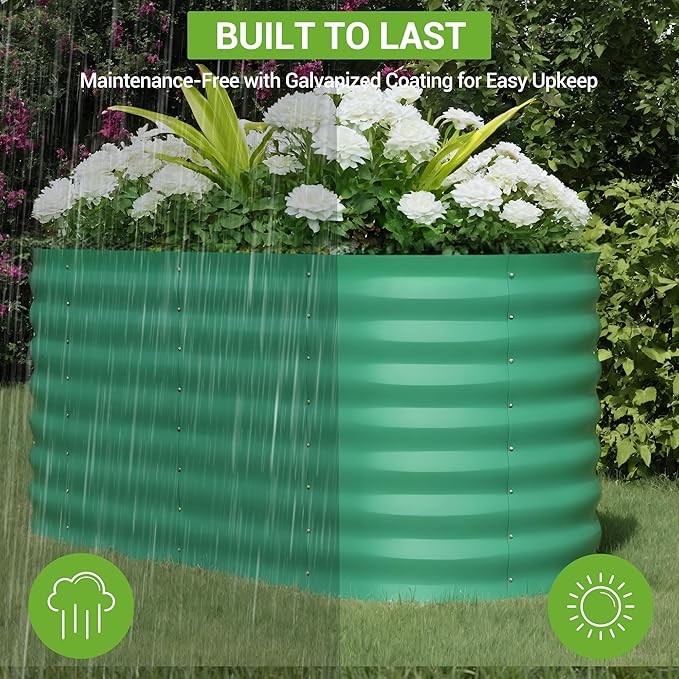 Garvee 4x2x2 ft Galvanized Raised Garden Bed Outdoor, 24 in Tall Metal Planter Box for Flowers Vegetables, Rust-Resistant Raised Garden Beds for Gardening, Easy Assembly Outdoor Garden Box & Planters