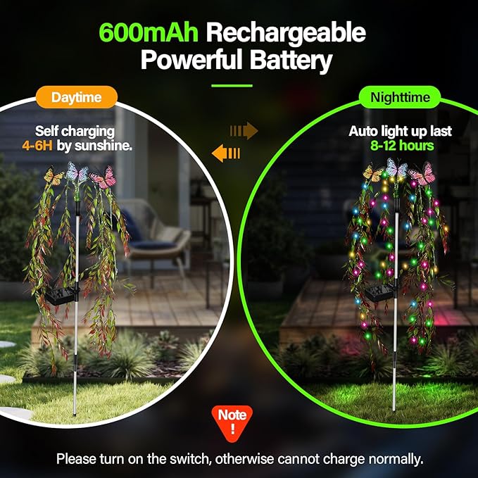 Solar Garden Lights Outdoor Decorative Waterproof, 69LED Swaying Tree Solar Lights for Outside, Butterfly Flower Lights Solar Power Yard Decor for Pathway Patio Lawn Grave Decorations