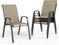PHI VILLA Patio Chairs Set of 4, Outdoor Stackable Dining Chairs with E-Coating Metal Frame and Upgraded Textilene Fabric, All Weather Deck Chair 350 LBS Capacity for Porch Poolside Garden