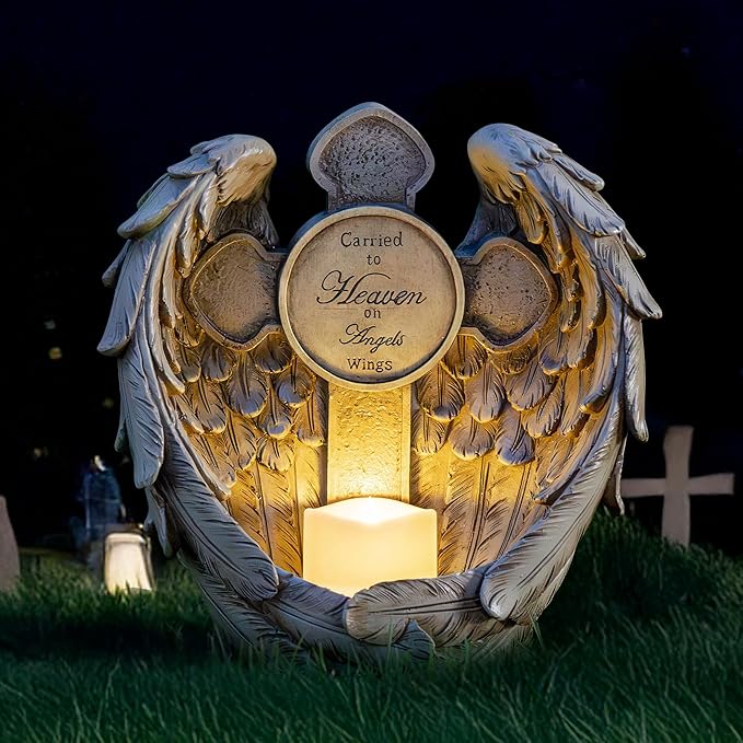 Solar Garden Angel Statue Light – Praying Guardian Angel Figurines for Outdoor Yard Decor Cemetery Decorations, Waterproof Garden Sculpture Memorial Gifts for Women, Mom, Grandma, Lover
