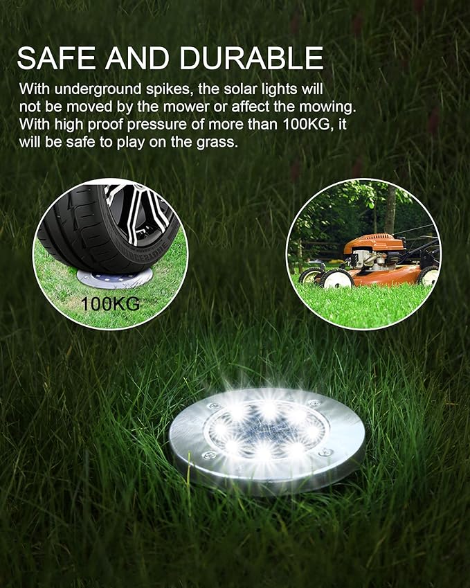 UFOND 12 Pack Solar Ground Lights，Outdoor Waterproof LED Gardenlight, Disklights for Lawn Pathway Yard Walkway Driveway Patio Deck, Solar Lights (Cold White)