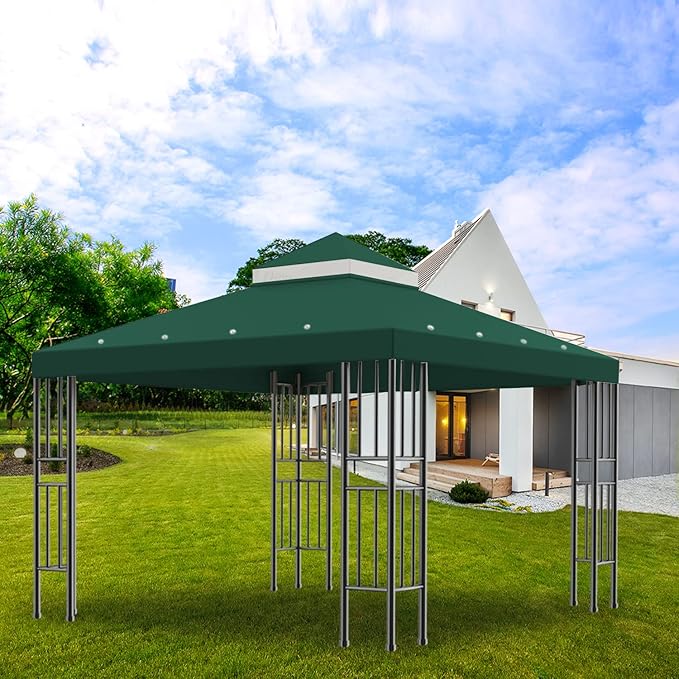 Sumfaller 10x10 FT Gazebo Replacement Canopy Top Double Tiered Canopy Top for Outdoor BBQ Roof Cover Grill Shelter (Green)