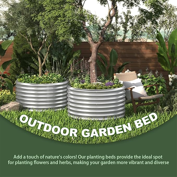 5 Pack 2x2FT Round Corrugated Galvanized Steel Raised Garden Bed Outdoor, Metal Above Ground Garden Bed for Vegetables and Flowers, Raised Beds for Gardening-2x2FTx10Inch