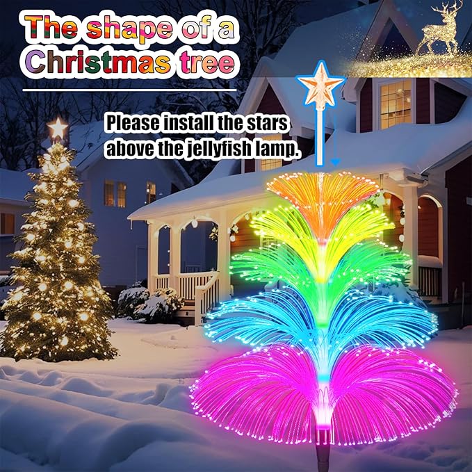 Solar Lights Outdoor Waterproof 7 Colorful Changing Ice Cream Rainbow Jellyfish Lights 3 Pack Solar Garden Lights Decor for Outside Yard Patio Pathway Decorations, Gifts for Mother's Women Kids