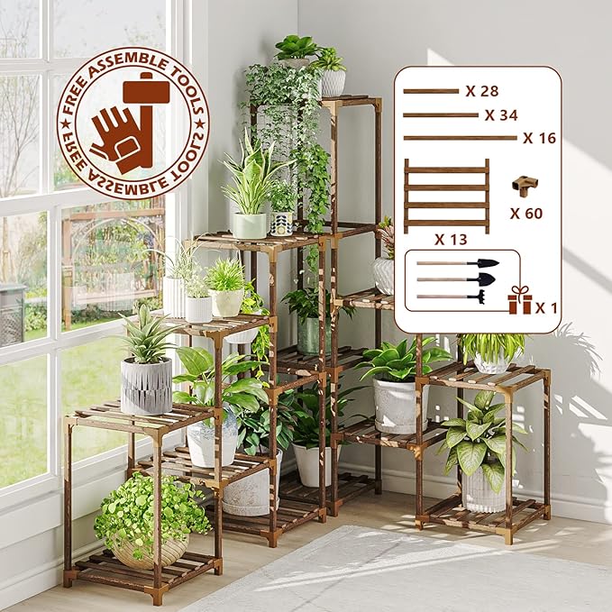 Bamworld Plant Stand Indoor Corner Plant Shelf Outdoor Flower Shelves Wooden Plant Stands Garden Wood Plant Holder Rack for Living Room Corner Lawn Window 03B
