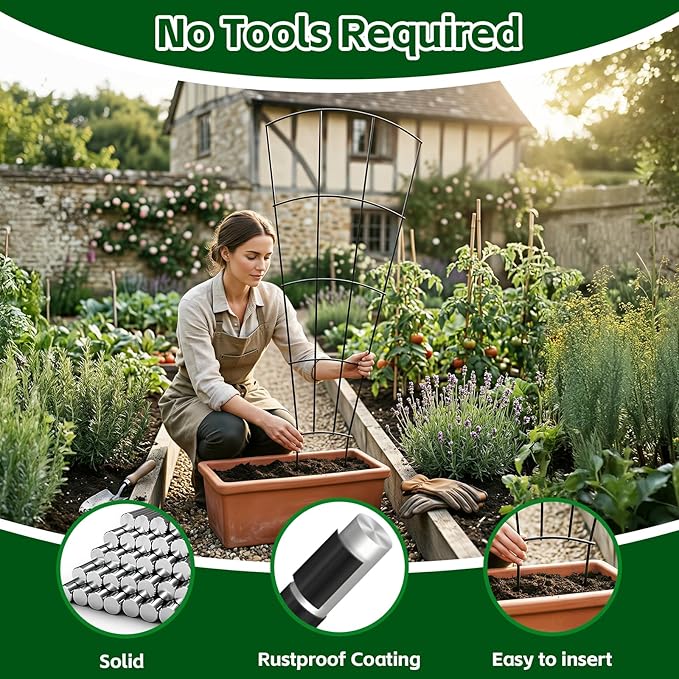 4 Pack 56'' Indoor Plant Trellis for Potted Plants Climbing Outdoor Metal Garden Trellis Houseplants Flowers Vine Ivy,Fan Shape, Black