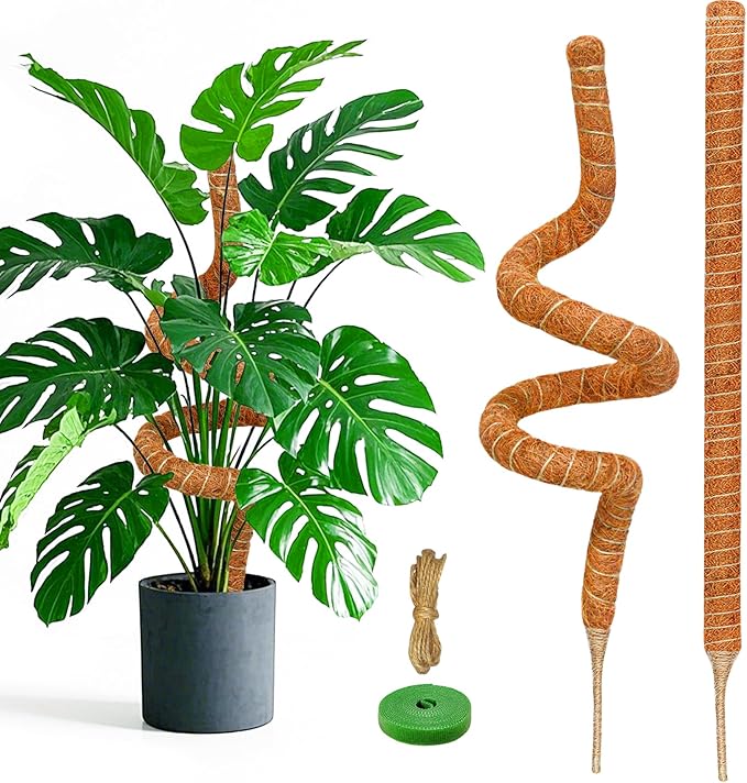 2 Pack 60 Inch Moss Pole Monstera Plant Support, Coir Moss Poles for Climbing Indoor Plants, Bendable Plant Stake Trellis for Potted Plant, Pothos, Philodendron