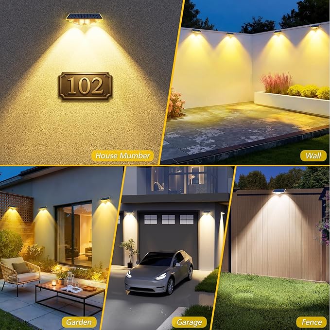 Solar Lights Outdoor for Mailbox, House Numbers, Address, Sign - 3000K/4000K/6000K 3 Modes, IP65 Waterproof Fence Lights, Solar Powered Dusk to Dawn Wall Light Outside (4 Pack)
