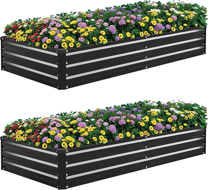2 Pack 6×3×1ft Galvanized Metal Raised Garden Bed, Metal Planter Kit Box Outdoor for Deep-Rooted Vegetables, Flowers, Green and Herbs