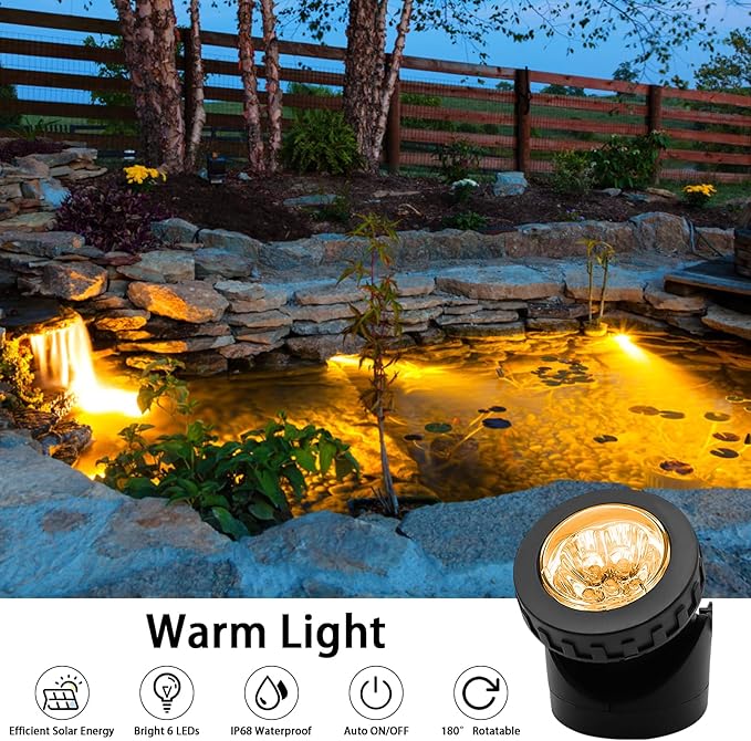 AVEKI Solar Pond Spotlights, 2 in 1 12 LED Solar Underwater Lights with Dual Head Waterproof Submarine Landscape Spotlight Security Lighting for Outdoor Patio Garden Fountain Pond