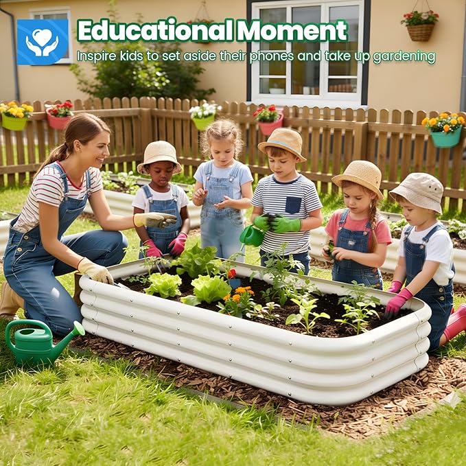 Quictent Galvanized Raised Garden Bed Kit, 6x3x1ft Oval Large Metal Outdoor Planting Box, Ground Planter Strengthened by Crossbar, Beige