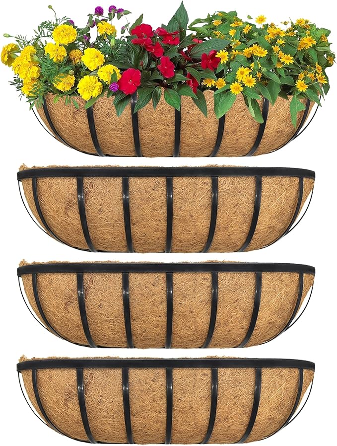 4pack 16-inch Window Sill Window Railing Planters with Cocoa Liner for Outdoor Balconies, Porches, Fences, Patio Railings