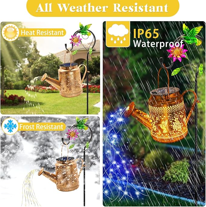 Solar Lanterns Outdoor Waterproof, Hummingbird Watering Can Garden Decor, Hanging Solar Path Lights Yard Art, Outside Patio Decoration Gardening Christmas Gift for Mom Grandma Women with Shepherd Hook