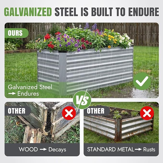 INNO STAGE 4x2x2ft Galvanized Raised Garden Bed, Raised Garden Bed Kit-Metal Planter Box Outdoor, Planting for Vegetables, Fruits, Herbs, Flowers, Silver
