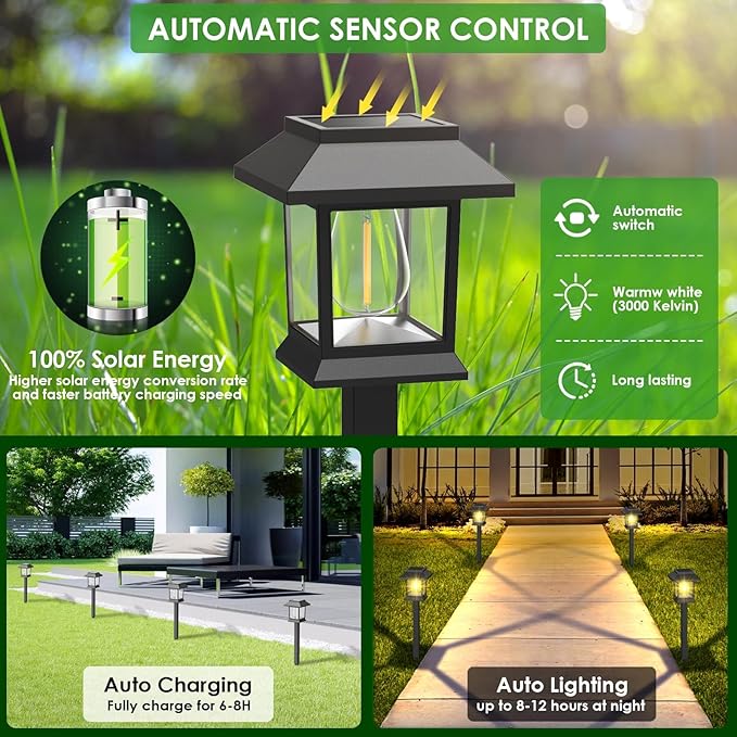 Solar Outdoor Lights, 12 Pack Solar Pathway Lights Waterproof, Landscape Lighting for Path Walkway Lawn Garden Yard Outside Décor, Black
