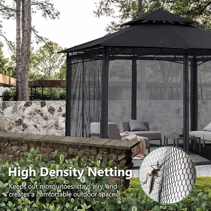 MASTERCANOPY Outdoor Garden Gazebo for Patios with Stable Steel Frame and Netting Walls (9x9,Black)