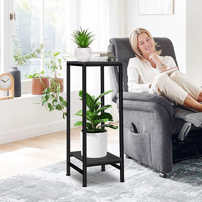 Plant Stand Indoor, Tall Plant stands for Indoor Outdoor Plants, 2 Tier Heavy Duty Plant Shelf 31" Metal Pedestal Stand Modern Corner Flower Stand for Patio, Living Room, Balcony(Black)