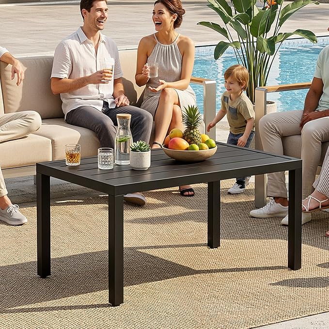 ONBRILL Outdoor Metal Coffee Table, 36 Inch Patio Black Coffee Table for Porch, Backyard, Poolside, Balcony