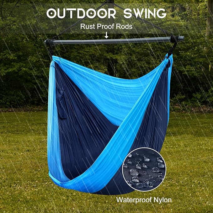 Hammock Chair, Portable Outdoor Hanging Rope Swing, Max 500 Lbs, Collapsible and Lightweight Nylon Parachute Hammocks Chair for Indoor, Backpacking, Travel, Backyard, Patio, Hiking (Navy,Blue)