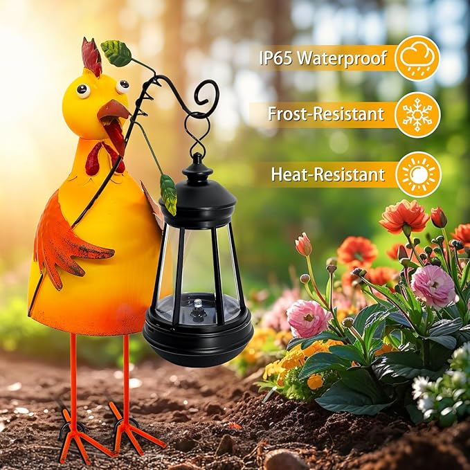 Garden Decor Chicken Solar Statues,Unique Garden Statues Chicken with Solar Lantern Waterproof,Birthday Gifts for Women Mom Grandma,Front Patio Balcony Yard Art Lawn Ornaments Porch Outdoor Decoration