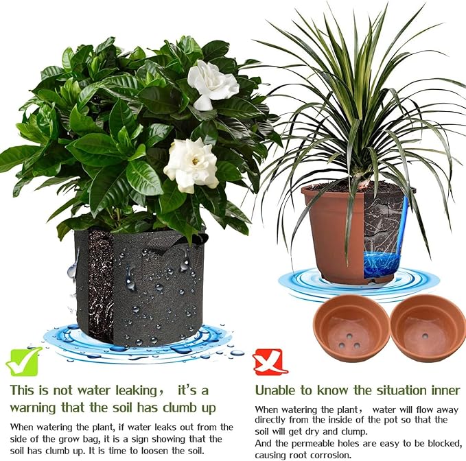 5 Pack 2 Gallon Grow Bags with Handles Garden Vegetable Flower Grow Bags Nonwoven Aeration Fabric Pots for Nursery Garden Planting