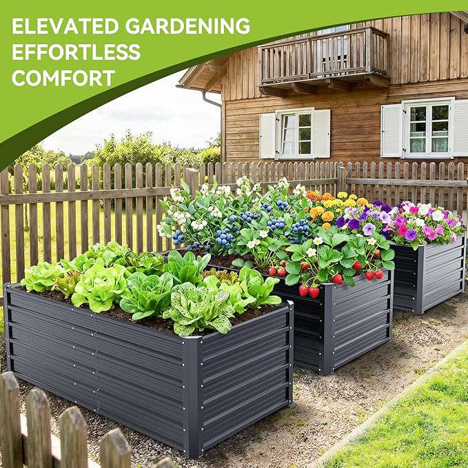 Ohuhu 6x3x1.9FT Metal Raised Garden Bed Outdoor, Reinforced Galvanized Steel Rustproof Planter Box, 100% Non-Toxic, 256 Gal Large Capacity Heavy Duty Raised Beds for Growing Vegetables Flowers Herbs