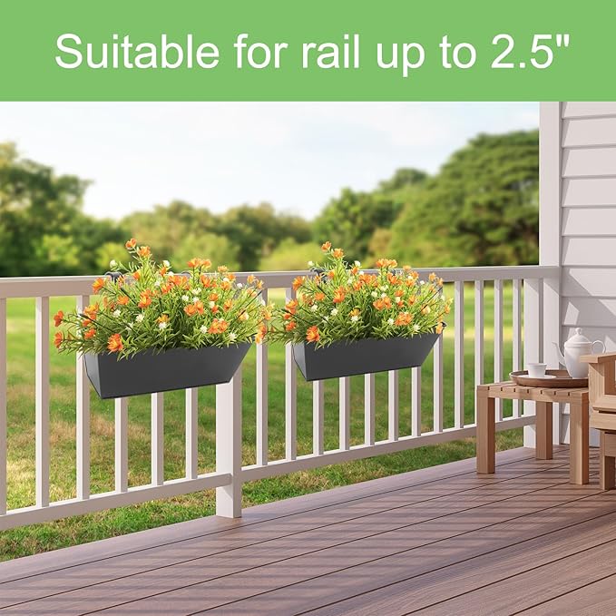 Railing Planters Outdoor Balcony 16 Inch Deck Over The Railing Planter Boxes Hanging Planters for Fence Flower 3 Pcs (Black)