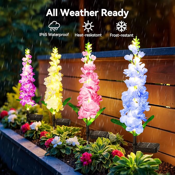KOOPER Solar Lights Outdoor Garden Decor, 8 Pack Upgraded Delphinium Solar Garden Lights with 72 LEDs, Vivid Flowers Outdoor Waterproof for Landscape Patio Yard Decor