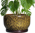 SQOWL 10 Inch Plant Pot - Ceramic Flower Pots with Drainage Hole and Saucer, Ceramic Planter for Indoor Plants Outdoor, Decorative Round Large Planter, House Decor, Gifts for Women Men, Yellow
