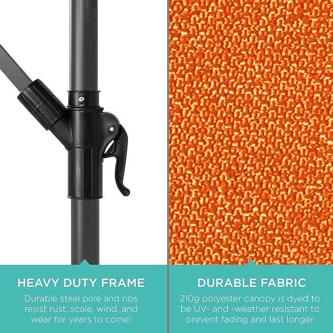 Best Choice Products 10ft Offset Cantilever Hanging Market Patio Umbrella, 8 Sturdy Ribs, Easy Adjustment - Orange