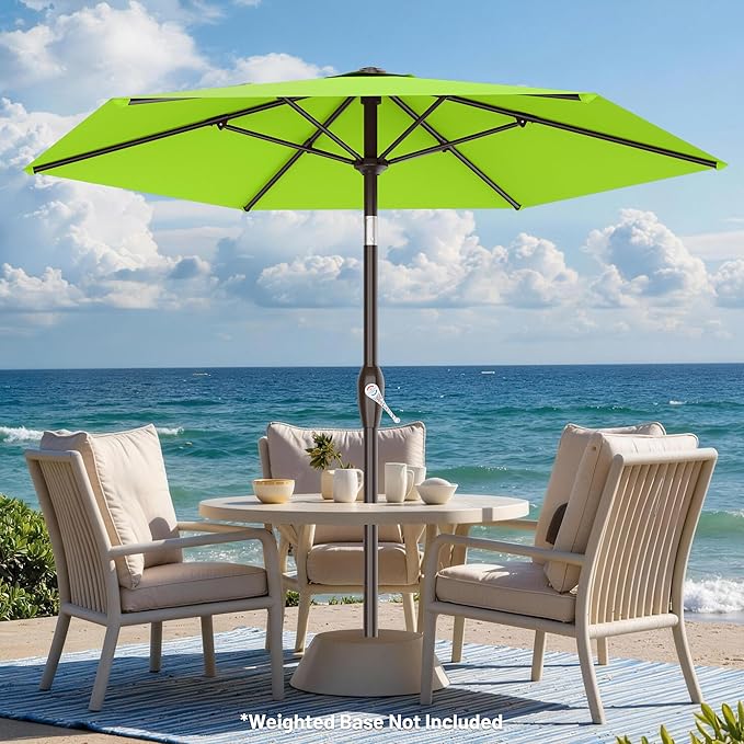 AreShark 7.5FT Patio Umbrella Table Market Umbrella with 6 Sturdy Ribs, Button Tilt/Crank Heavy-Duty Round Outdoor Umbrellas for Garden, Deck, Backyard,and Pool, Apple Green