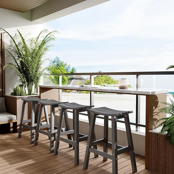 All-Weather Bar Stools Set of 2, 28" Height Outdoor Bar Stools, Never Rot or Fade, for Bar, Kitchen Counter, Deck, and Patio, Grey
