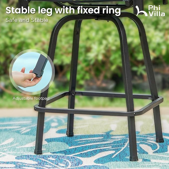 PHI VILLA Outdoor Patio Swivel Bar Set of 3, Textilene Furniture Bistro Set with 2 Bar Stools and Square Patio Bar Table for Garden Lawn Yard