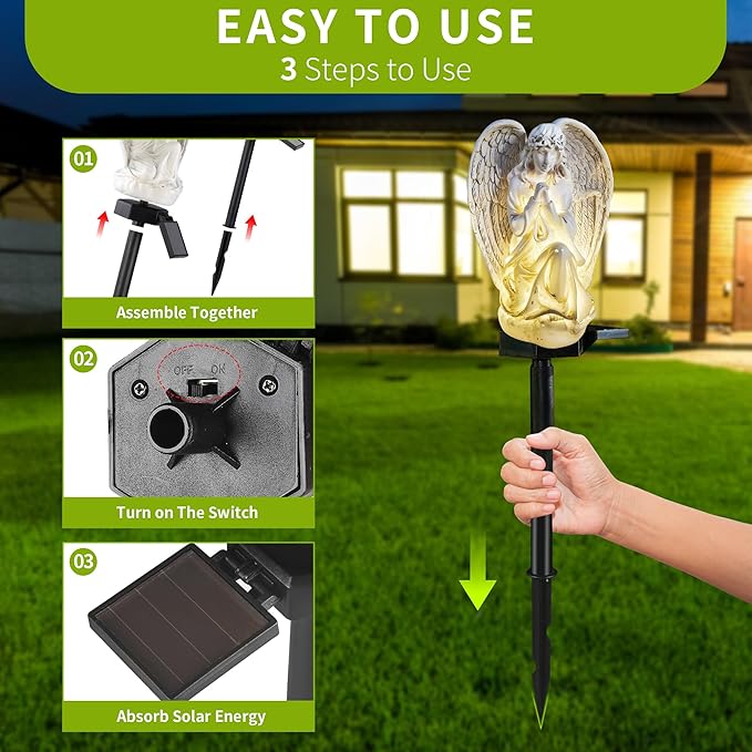 Garden Solar LED Light with Stake, Waterproof Outdoor Decor for Walkway Courtyard Party Decor, White Angel
