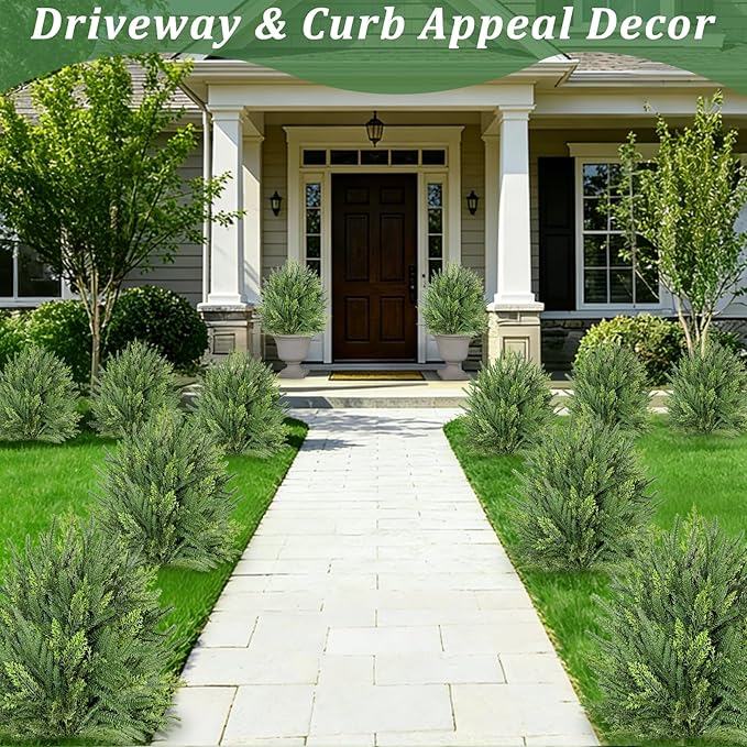 2 Pack Artificial Cypress Topiary Ball Trees with Ground Spike, 24" Norfolk Fake Bushes Shrubs UV Resistant Faux Plants Greenery for Outdoor Planters Garden Front Porch Pot Urn Fillers Spring Decor