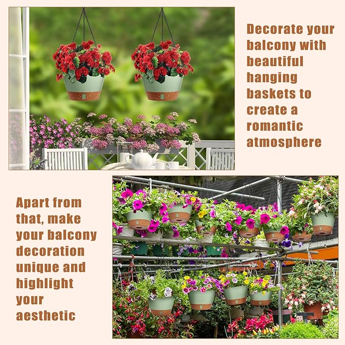 Amyhill 6 Pcs 8 Inch Hanging Planter for Indoor Plants Self Watering Hanging Pot Baskets with Drainage Hole Visible Water Level Tray with Hooks for Garden Outdoor(Green)