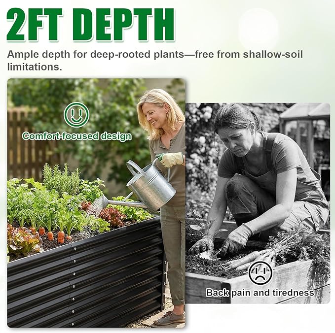 Galvanized Raised Garden Bed Kit Outdoor Patio,6x3x2ft Large Rectangular Metal Planter Boxes,Deep Root Box Planter for Gardening, Vegetables, Flowers, Herbs, 1 Pack, Black