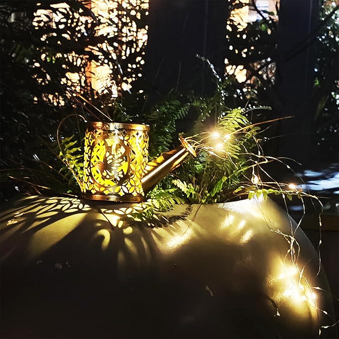 Solar Watering Can Lights, Outdoor Garden Decor,LED Waterproof String Light,Metal Vintage Fairy Tale Lamps Outside,Solar Lantern with Shepherd Hook for Lawn Yard Path (Hummingbird)