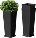 Devoko Resin Tall Planters with Tray for Outdoor Plants Set of 2, Large Taper Outdoor Planter Pots with 4 Drainage Holes, Flower Pots Modern Decor for Porch, Patio, Backyard, Garden(Black, 32")