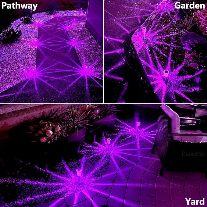 DenicMic Solar Lights Outdoor 10 Pack Waterproof Purple LED Stainless Steel Stake Outside Lights for Yard Pathway Garden Driveway Walkway Landscape Path Lighting Halloween Decorations Outdoor